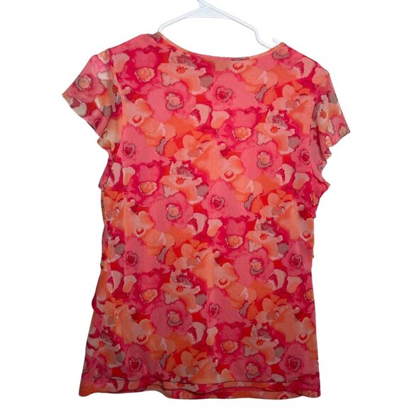 Apt 9 Blouse Women's Large Round Neck Y2k Ruffle Pink Short Sleeve Tie Dye Top - Picture 4 of 9